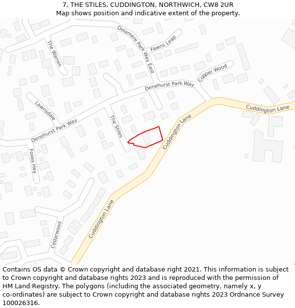 7, THE STILES, CUDDINGTON, NORTHWICH, CW8 2UR: Location map and indicative extent of plot