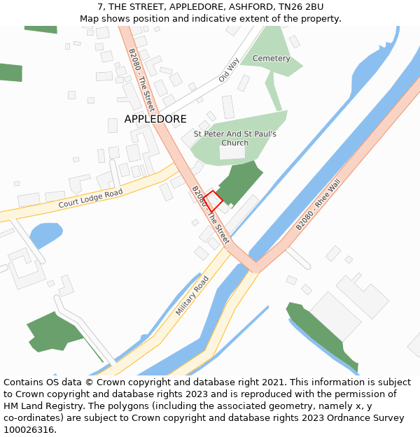 7, THE STREET, APPLEDORE, ASHFORD, TN26 2BU: Location map and indicative extent of plot