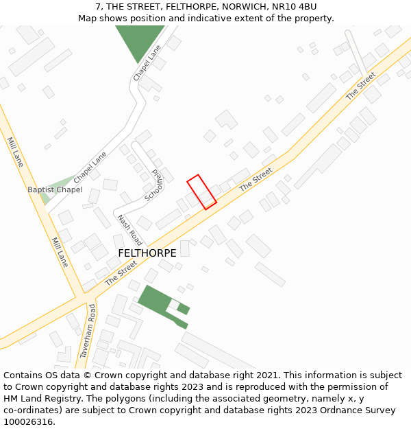 7, THE STREET, FELTHORPE, NORWICH, NR10 4BU: Location map and indicative extent of plot