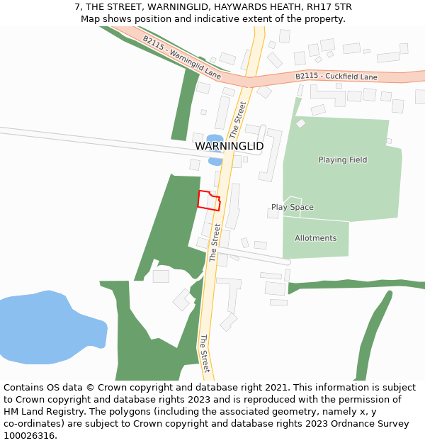 7, THE STREET, WARNINGLID, HAYWARDS HEATH, RH17 5TR: Location map and indicative extent of plot