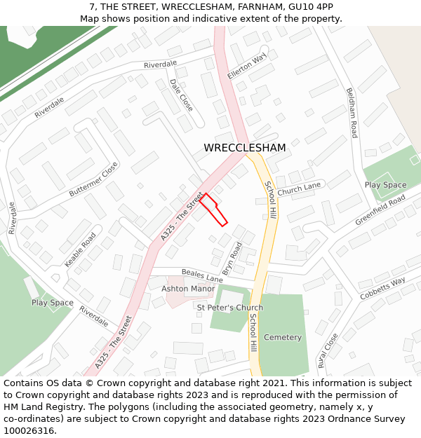 7, THE STREET, WRECCLESHAM, FARNHAM, GU10 4PP: Location map and indicative extent of plot