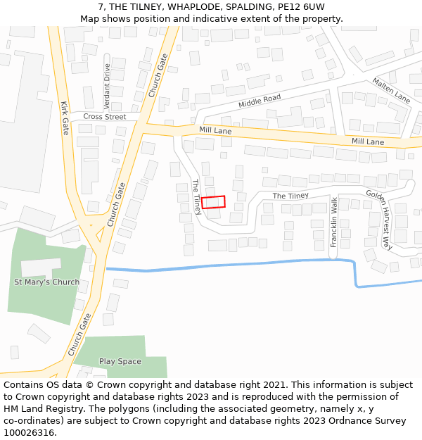7, THE TILNEY, WHAPLODE, SPALDING, PE12 6UW: Location map and indicative extent of plot