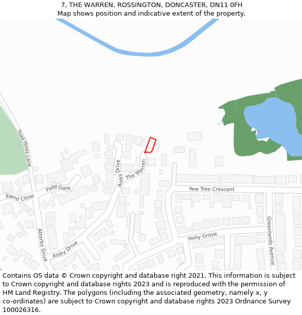 7, THE WARREN, ROSSINGTON, DONCASTER, DN11 0FH: Location map and indicative extent of plot