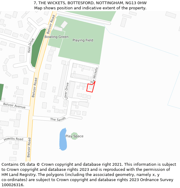 7, THE WICKETS, BOTTESFORD, NOTTINGHAM, NG13 0HW: Location map and indicative extent of plot