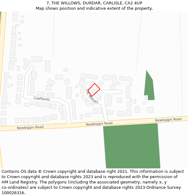 7, THE WILLOWS, DURDAR, CARLISLE, CA2 4UP: Location map and indicative extent of plot