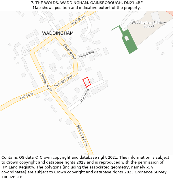 7, THE WOLDS, WADDINGHAM, GAINSBOROUGH, DN21 4RE: Location map and indicative extent of plot