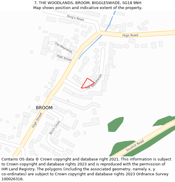 7, THE WOODLANDS, BROOM, BIGGLESWADE, SG18 9NH: Location map and indicative extent of plot