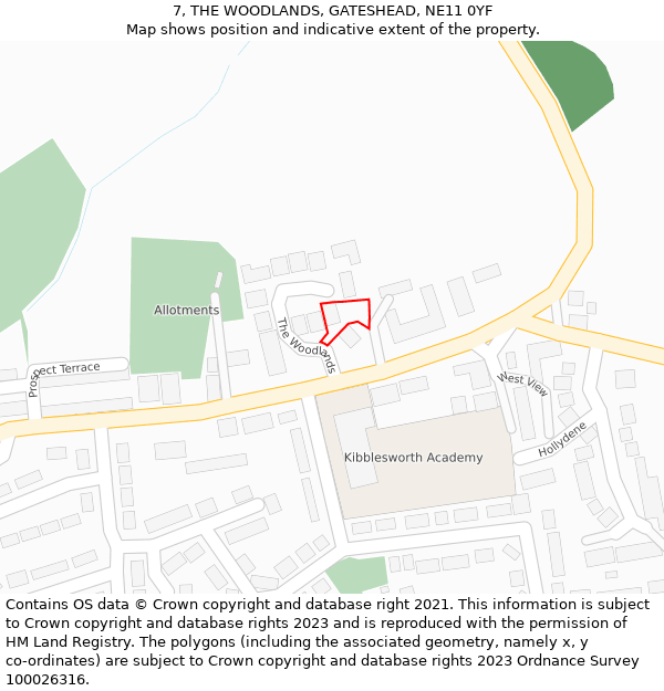 7, THE WOODLANDS, GATESHEAD, NE11 0YF: Location map and indicative extent of plot