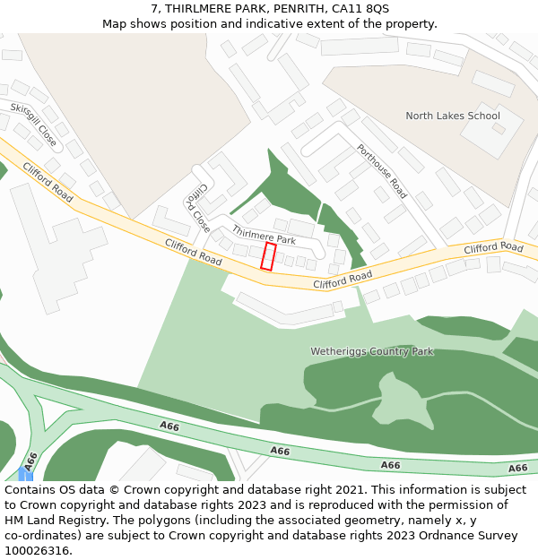 7, THIRLMERE PARK, PENRITH, CA11 8QS: Location map and indicative extent of plot