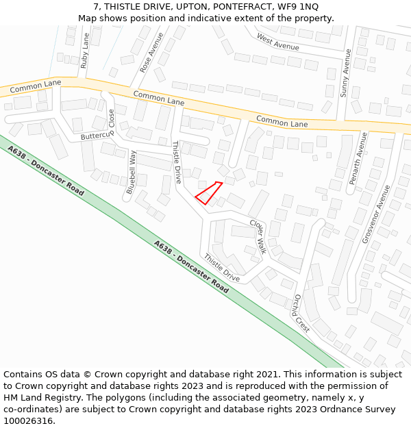 7, THISTLE DRIVE, UPTON, PONTEFRACT, WF9 1NQ: Location map and indicative extent of plot