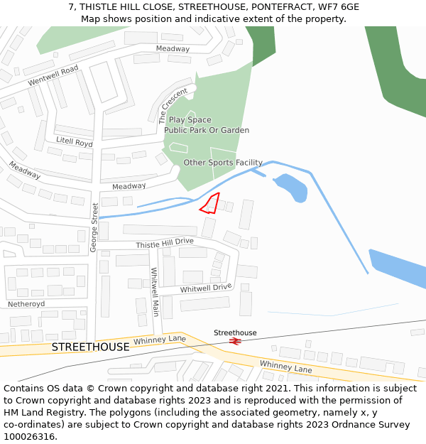 7, THISTLE HILL CLOSE, STREETHOUSE, PONTEFRACT, WF7 6GE: Location map and indicative extent of plot