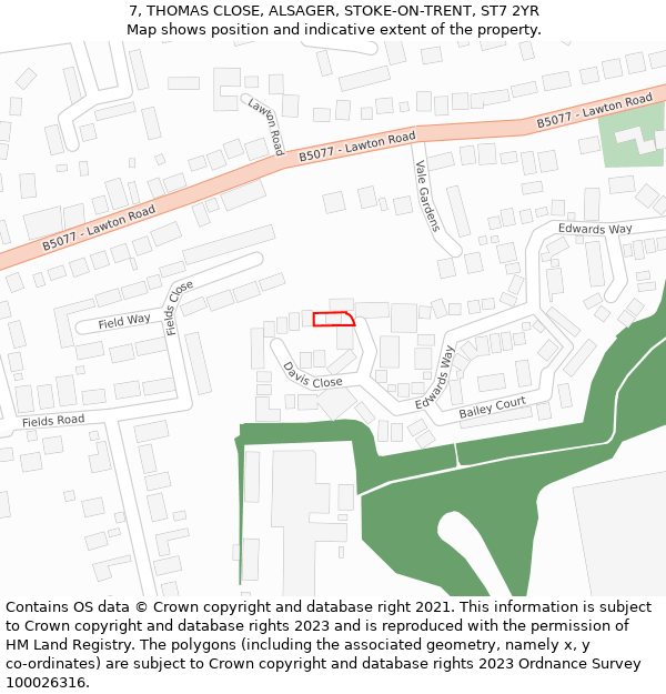 7, THOMAS CLOSE, ALSAGER, STOKE-ON-TRENT, ST7 2YR: Location map and indicative extent of plot