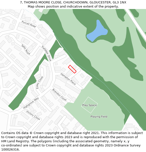 7, THOMAS MOORE CLOSE, CHURCHDOWN, GLOUCESTER, GL3 1NX: Location map and indicative extent of plot