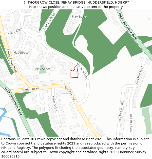 7, THORGROW CLOSE, FENAY BRIDGE, HUDDERSFIELD, HD8 0FY: Location map and indicative extent of plot