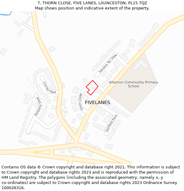 7, THORN CLOSE, FIVE LANES, LAUNCESTON, PL15 7QZ: Location map and indicative extent of plot