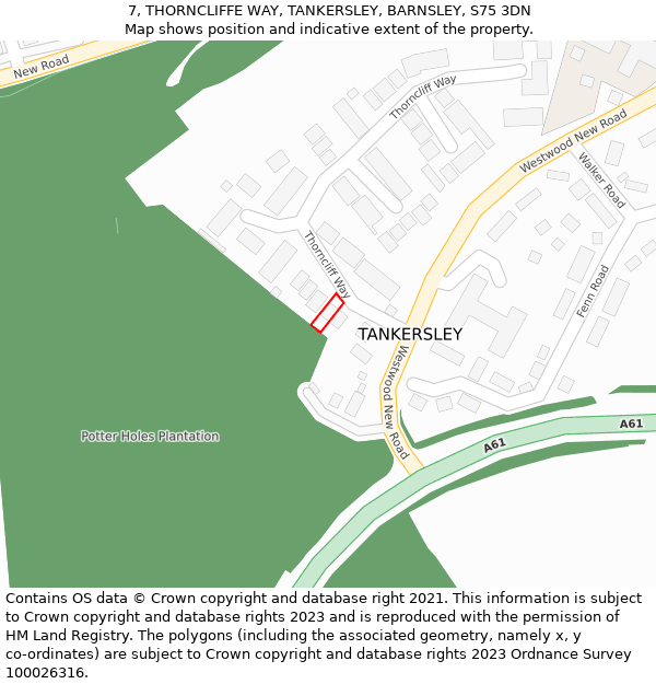 7, THORNCLIFFE WAY, TANKERSLEY, BARNSLEY, S75 3DN: Location map and indicative extent of plot