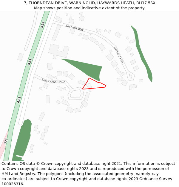 7, THORNDEAN DRIVE, WARNINGLID, HAYWARDS HEATH, RH17 5SX: Location map and indicative extent of plot