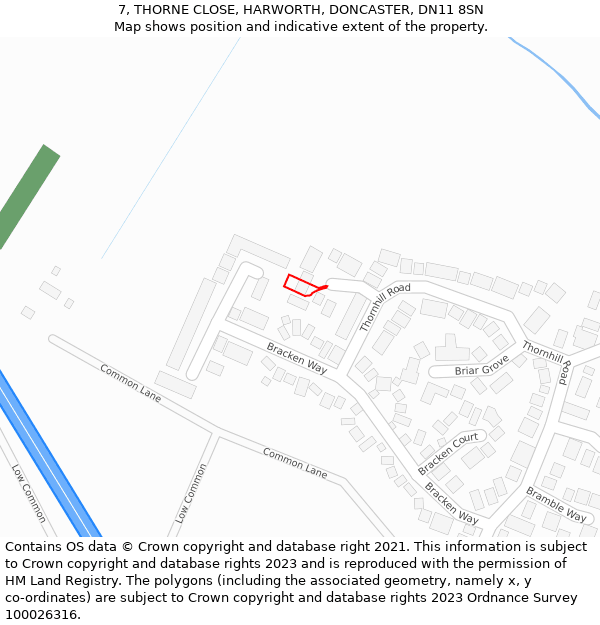 7, THORNE CLOSE, HARWORTH, DONCASTER, DN11 8SN: Location map and indicative extent of plot