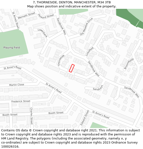 7, THORNESIDE, DENTON, MANCHESTER, M34 3TB: Location map and indicative extent of plot