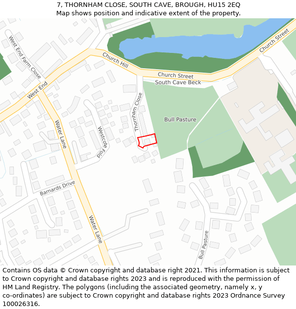 7, THORNHAM CLOSE, SOUTH CAVE, BROUGH, HU15 2EQ: Location map and indicative extent of plot