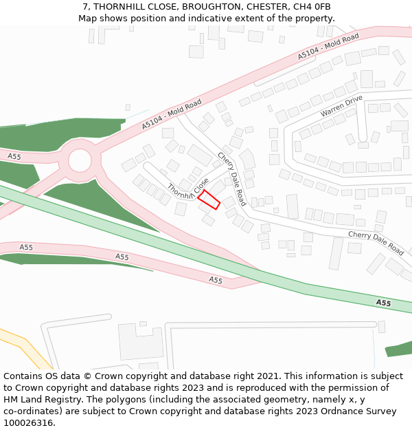 7, THORNHILL CLOSE, BROUGHTON, CHESTER, CH4 0FB: Location map and indicative extent of plot