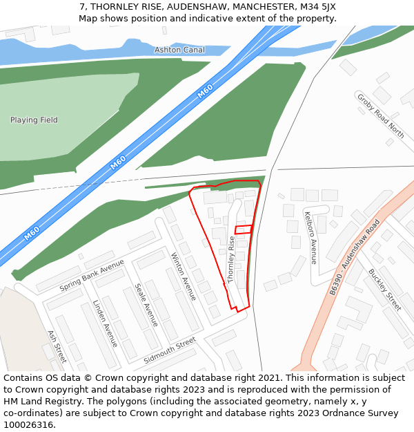 7, THORNLEY RISE, AUDENSHAW, MANCHESTER, M34 5JX: Location map and indicative extent of plot