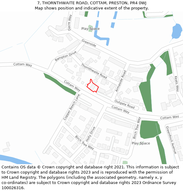 7, THORNTHWAITE ROAD, COTTAM, PRESTON, PR4 0WJ: Location map and indicative extent of plot