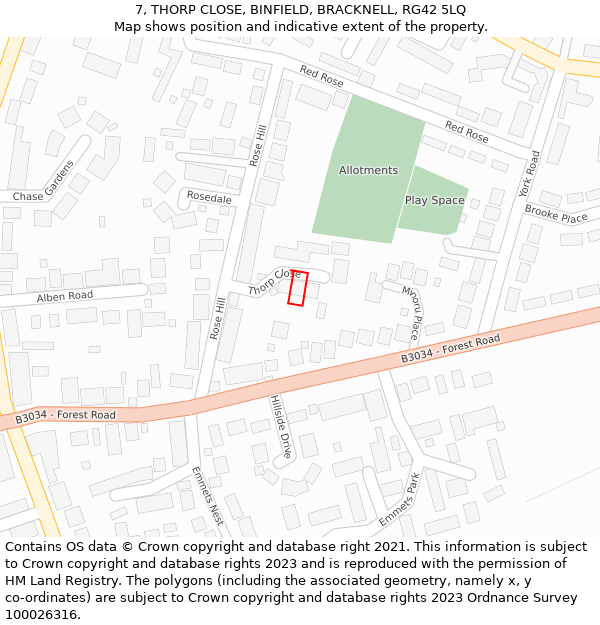 7, THORP CLOSE, BINFIELD, BRACKNELL, RG42 5LQ: Location map and indicative extent of plot