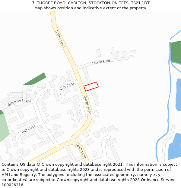 7, THORPE ROAD, CARLTON, STOCKTON-ON-TEES, TS21 1DT: Location map and indicative extent of plot