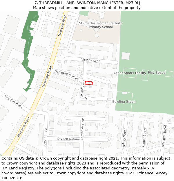 7, THREADMILL LANE, SWINTON, MANCHESTER, M27 9LJ: Location map and indicative extent of plot