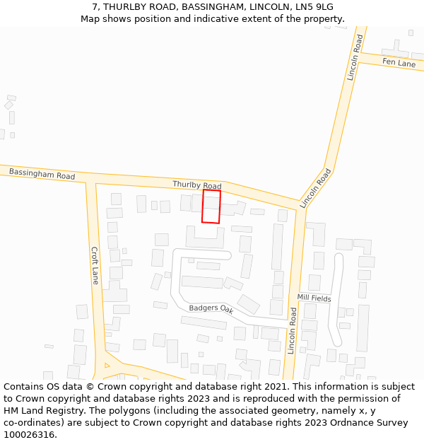 7, THURLBY ROAD, BASSINGHAM, LINCOLN, LN5 9LG: Location map and indicative extent of plot