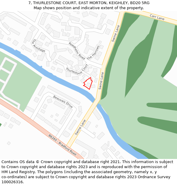 7, THURLESTONE COURT, EAST MORTON, KEIGHLEY, BD20 5RG: Location map and indicative extent of plot