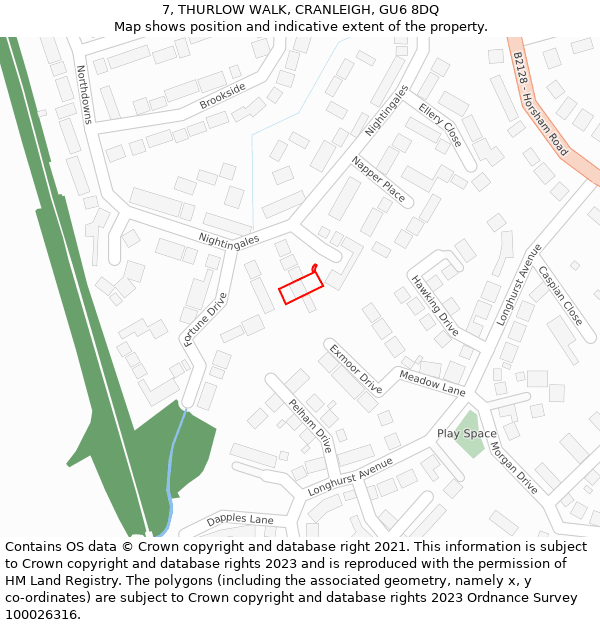 7, THURLOW WALK, CRANLEIGH, GU6 8DQ: Location map and indicative extent of plot