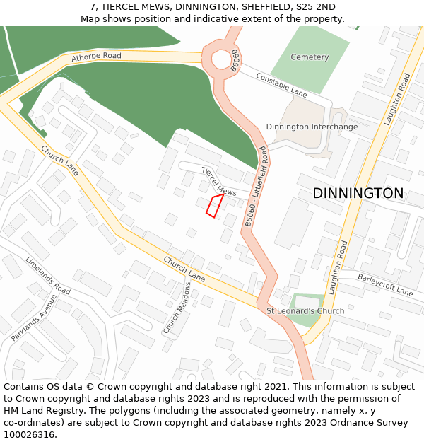 7, TIERCEL MEWS, DINNINGTON, SHEFFIELD, S25 2ND: Location map and indicative extent of plot