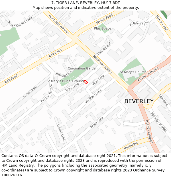 7, TIGER LANE, BEVERLEY, HU17 8DT: Location map and indicative extent of plot