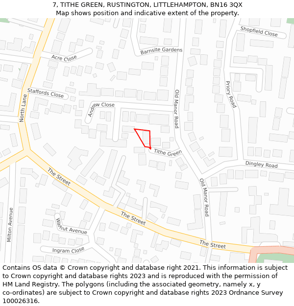 7, TITHE GREEN, RUSTINGTON, LITTLEHAMPTON, BN16 3QX: Location map and indicative extent of plot