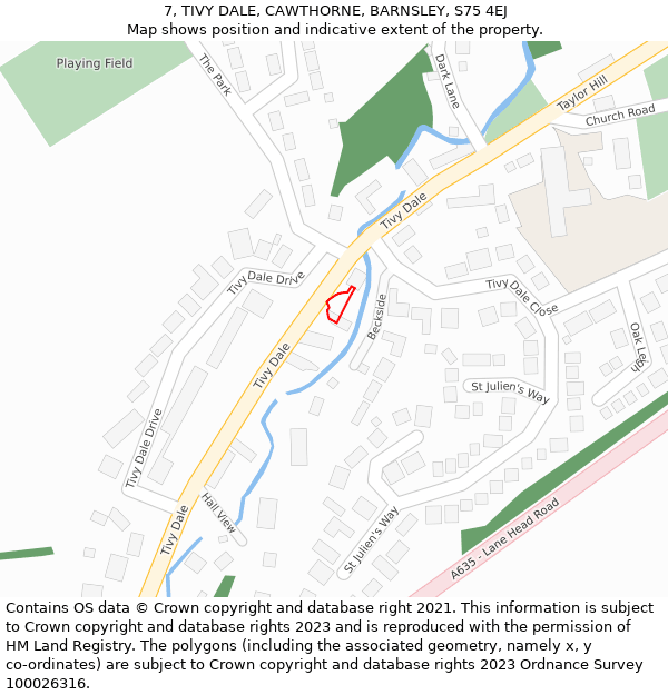 7, TIVY DALE, CAWTHORNE, BARNSLEY, S75 4EJ: Location map and indicative extent of plot