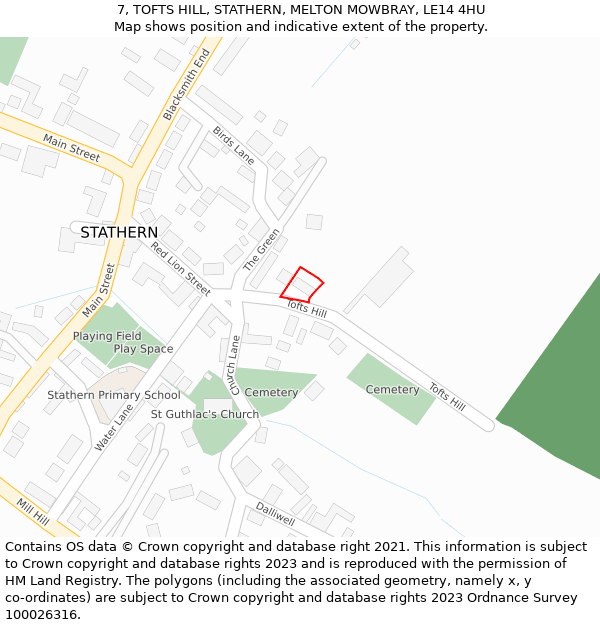 7, TOFTS HILL, STATHERN, MELTON MOWBRAY, LE14 4HU: Location map and indicative extent of plot