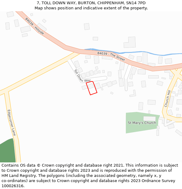 7, TOLL DOWN WAY, BURTON, CHIPPENHAM, SN14 7PD: Location map and indicative extent of plot