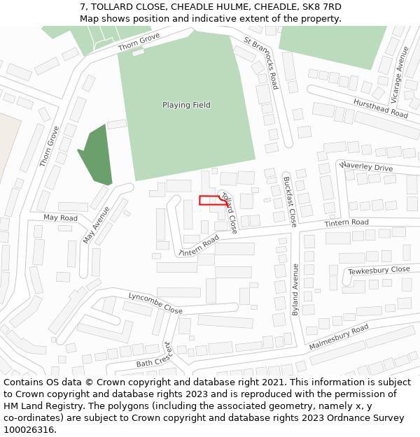 7, TOLLARD CLOSE, CHEADLE HULME, CHEADLE, SK8 7RD: Location map and indicative extent of plot