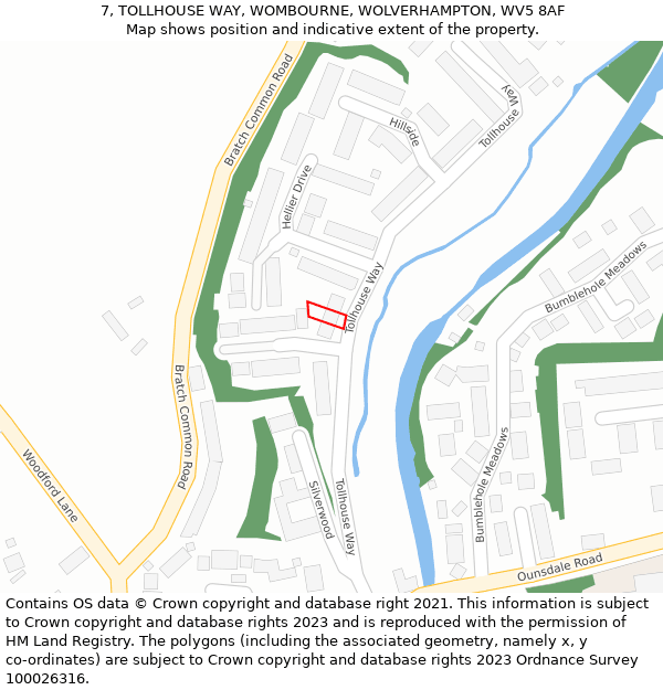 7, TOLLHOUSE WAY, WOMBOURNE, WOLVERHAMPTON, WV5 8AF: Location map and indicative extent of plot