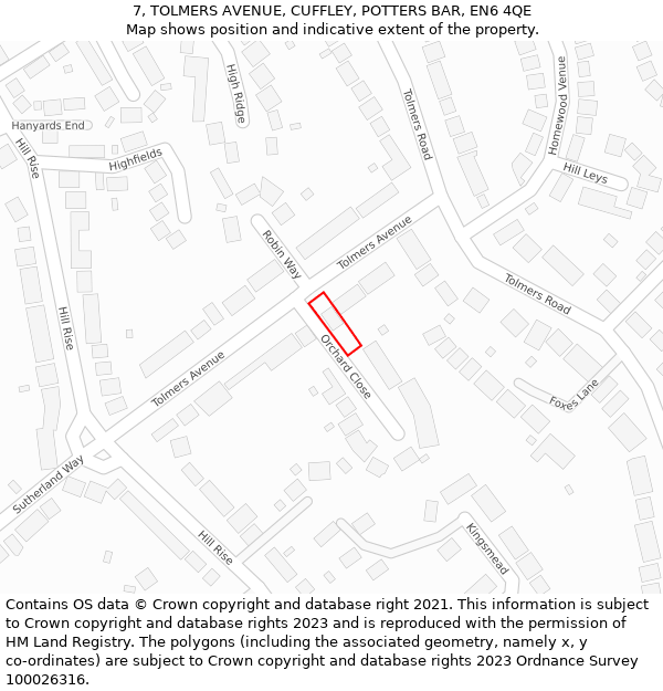 7, TOLMERS AVENUE, CUFFLEY, POTTERS BAR, EN6 4QE: Location map and indicative extent of plot