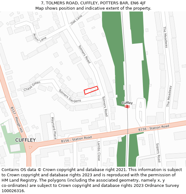 7, TOLMERS ROAD, CUFFLEY, POTTERS BAR, EN6 4JF: Location map and indicative extent of plot