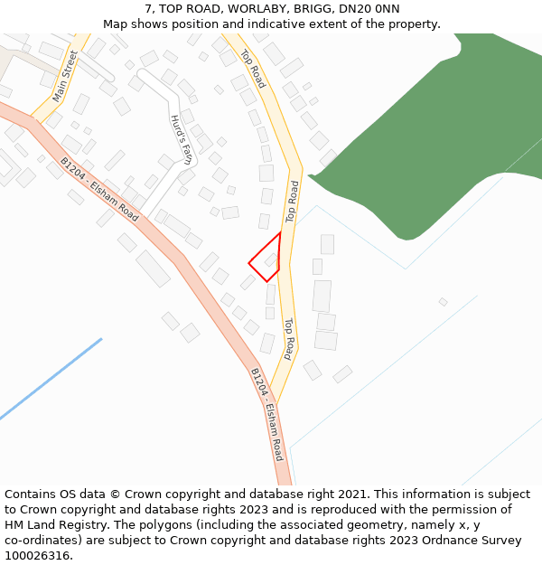 7, TOP ROAD, WORLABY, BRIGG, DN20 0NN: Location map and indicative extent of plot