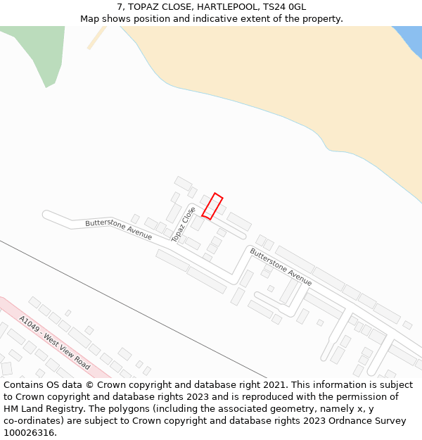 7, TOPAZ CLOSE, HARTLEPOOL, TS24 0GL: Location map and indicative extent of plot