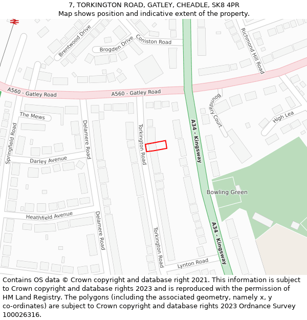 7, TORKINGTON ROAD, GATLEY, CHEADLE, SK8 4PR: Location map and indicative extent of plot