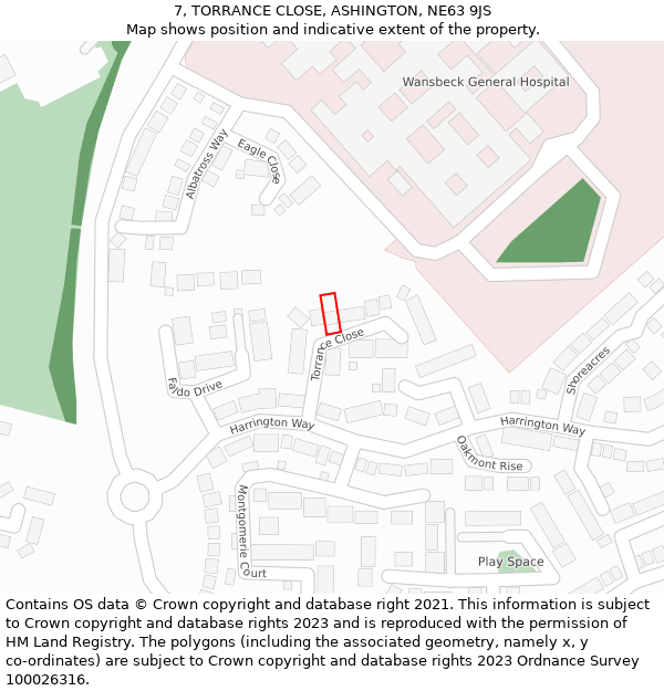 7, TORRANCE CLOSE, ASHINGTON, NE63 9JS: Location map and indicative extent of plot