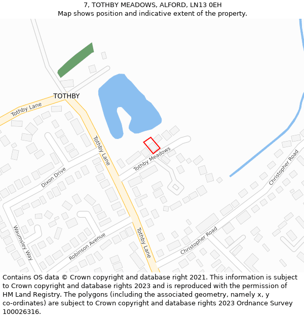 7, TOTHBY MEADOWS, ALFORD, LN13 0EH: Location map and indicative extent of plot