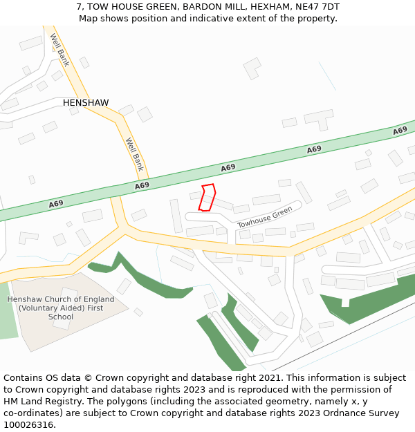 7, TOW HOUSE GREEN, BARDON MILL, HEXHAM, NE47 7DT: Location map and indicative extent of plot