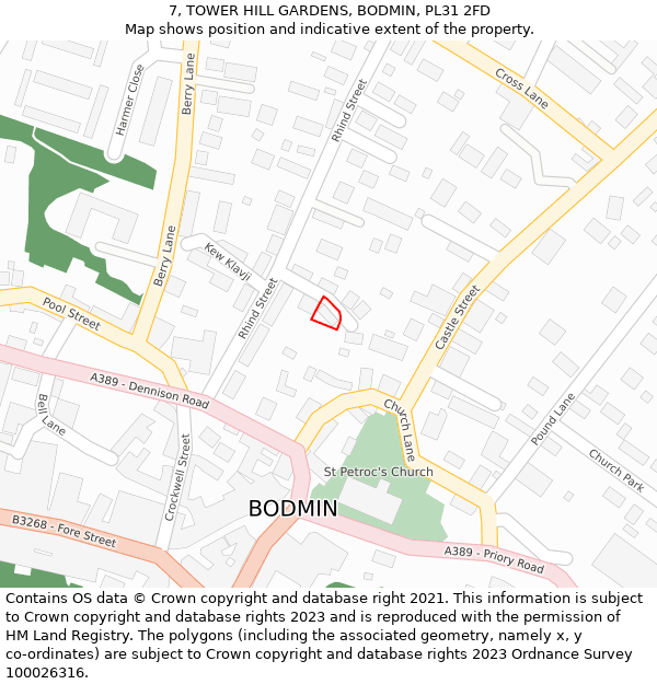 7, TOWER HILL GARDENS, BODMIN, PL31 2FD: Location map and indicative extent of plot